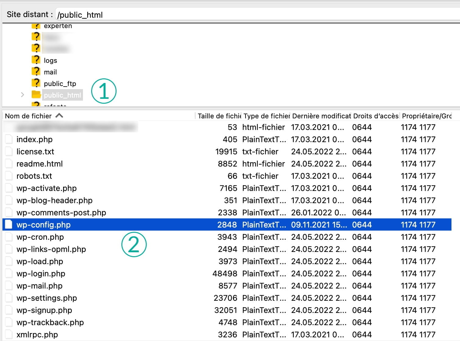 Trouver le fichier wp-config.php sur votre serveur à l'aide de Filezilla