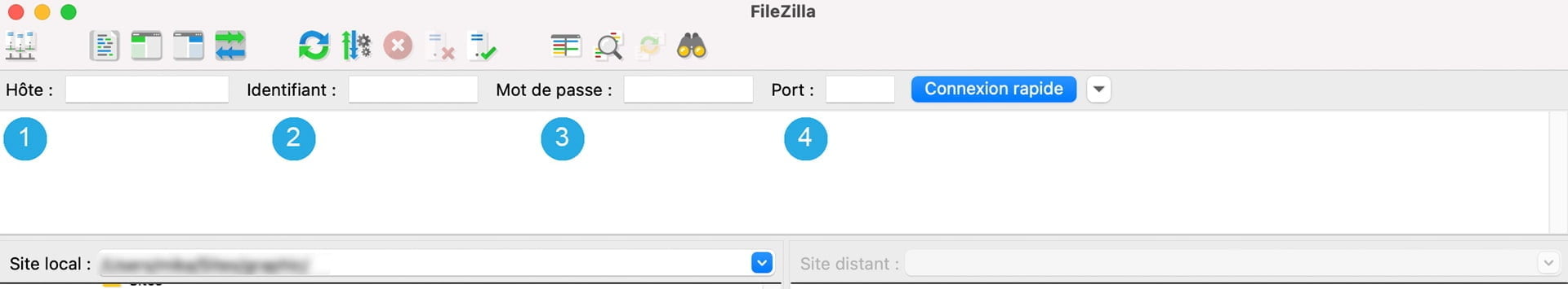 Connexion au serveur du site via FileZilla en utilisant la fonction Connexion Rapide