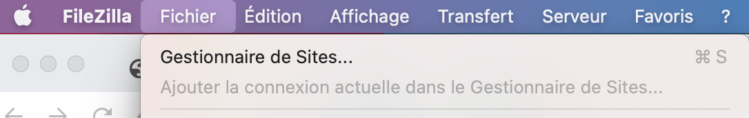 L'option gestionnaire de sites de FileZilla