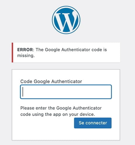 Page de connexion WordPress avec double authentification grâce à Google Authenticator
