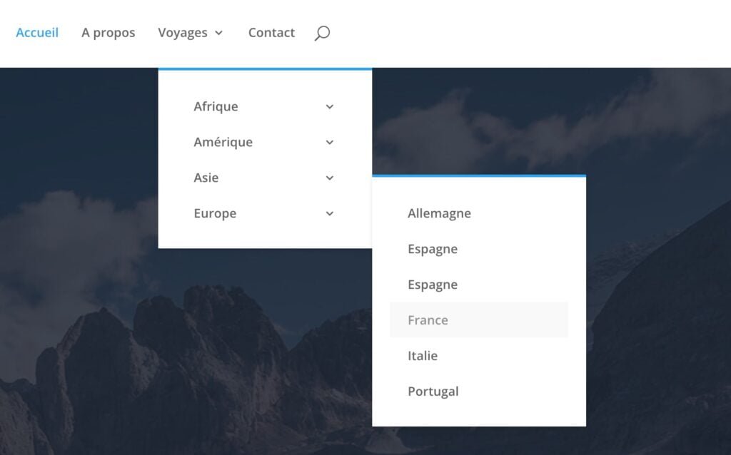 Divilogy - Comment créer un mega menu avec Divi - Etape 2 - Apparence du menu normal