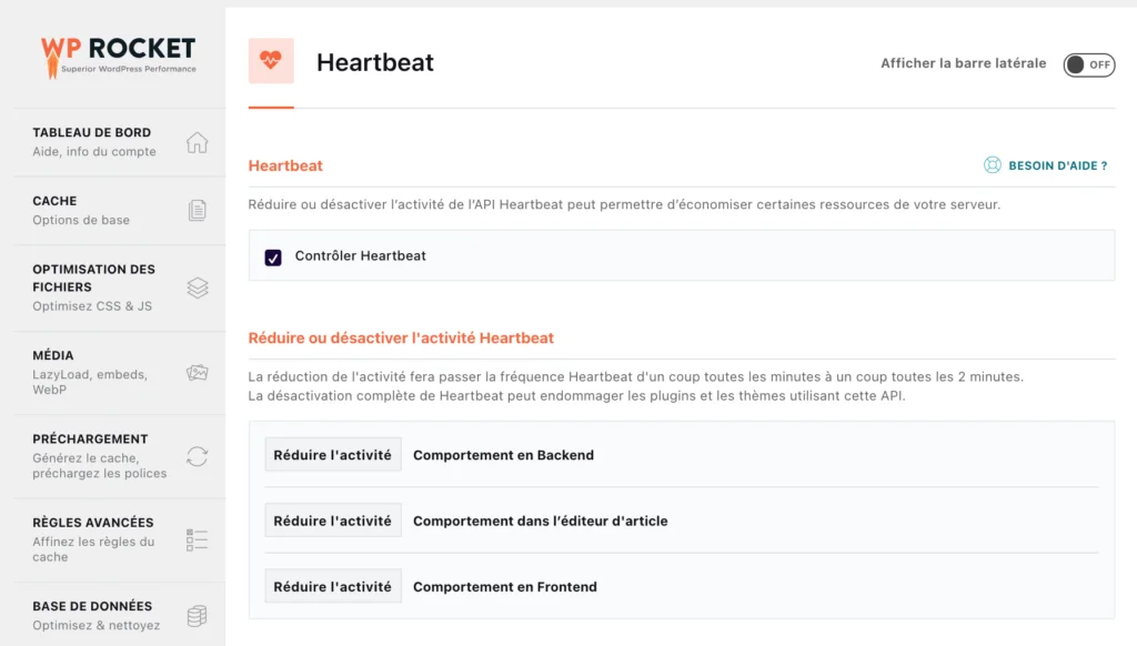 Configurer WP Rocket pour Divi - Heartbeat