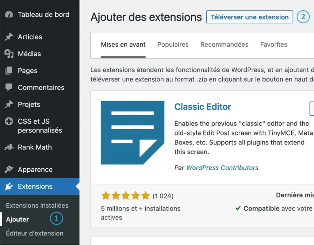 Personnaliser vos menus WordPress grâce à Font Awesome - Installation de l'extension